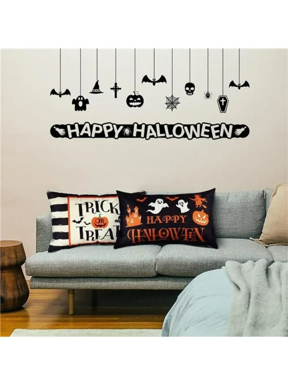 Happy Halloween Pillow Covers 12x20 Set of 2 Rectangular Ghost Pumpkin Bat Decor